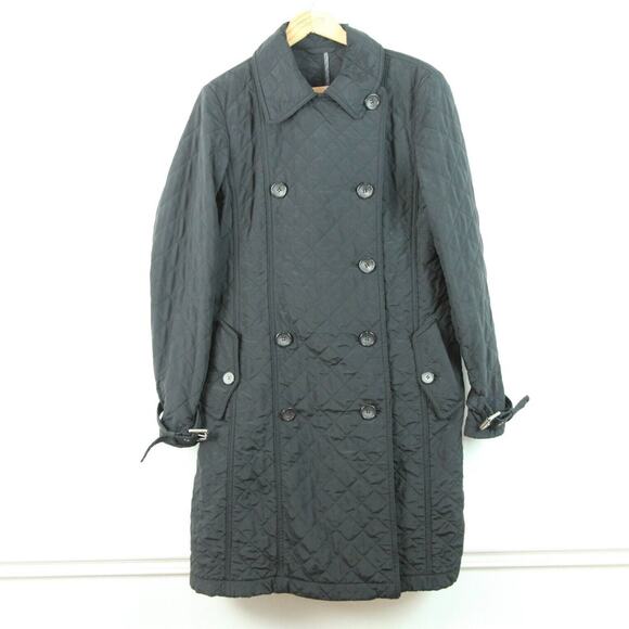 NO BELT Max Mara Weekend Black Quilted Women's Trench Coat US 12 - Picture 1 of 13